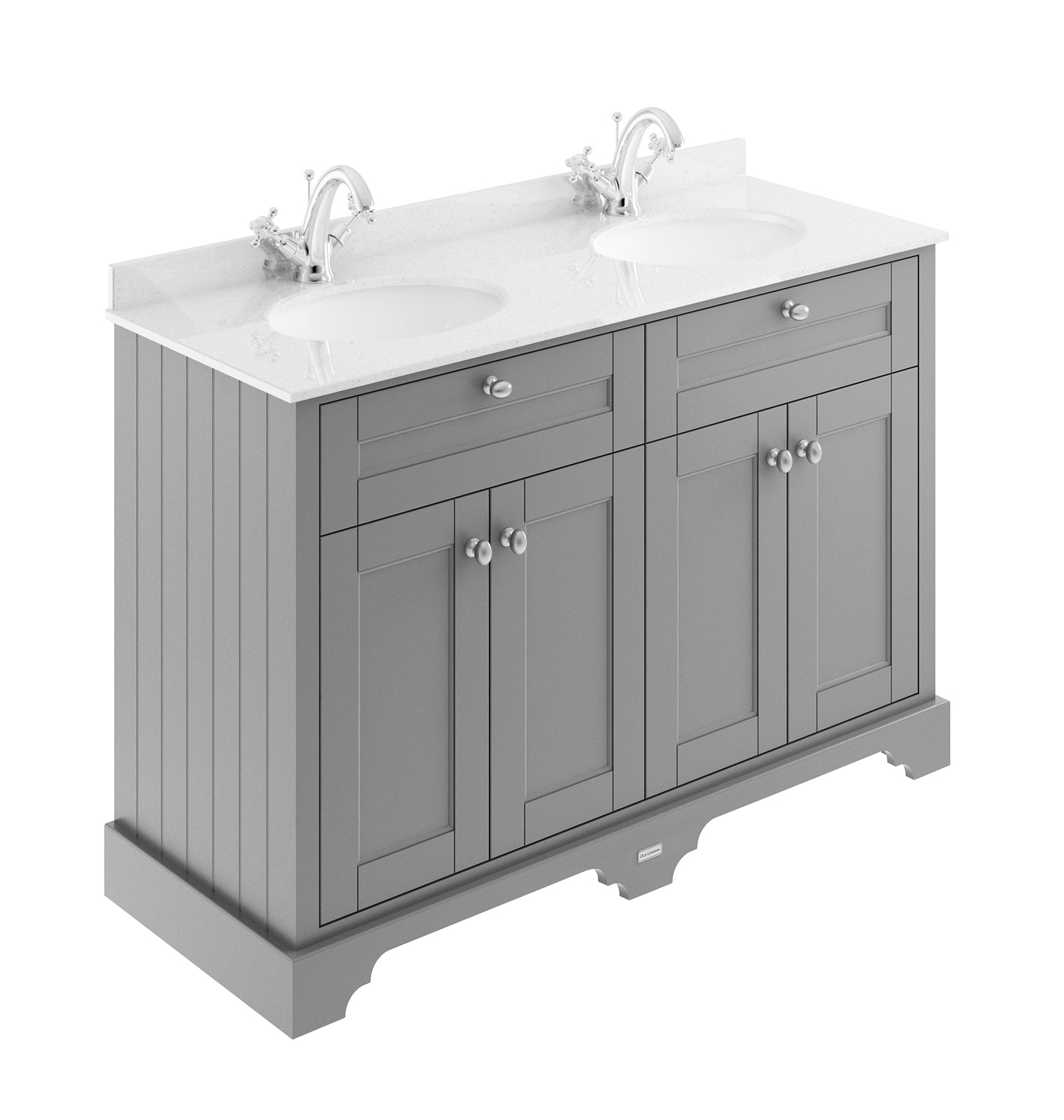 Hudson Reed Old London 1220mm Storm Grey Floor Standing 4 Door Vanity Unit With White Marble Double Basin