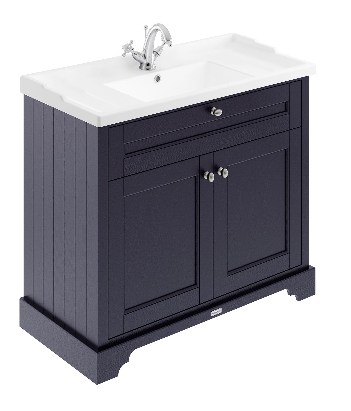 Hudson Reed Old London Twilight Blue Floor Standing 2 Door Vanity Unit with 1 Tap Hole Ceramic Basin