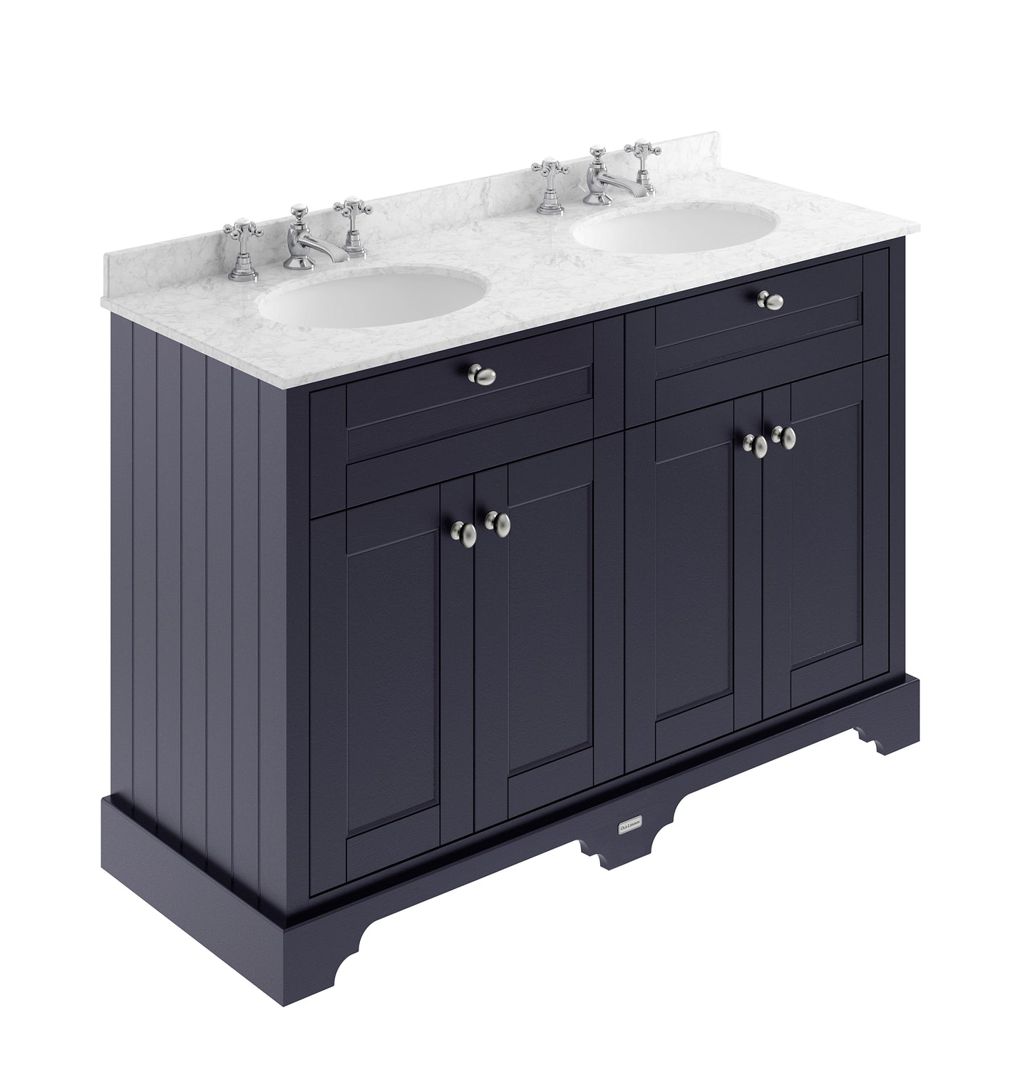 Hudson Reed Old London 1220mm Twilight Blue Floor Standing 4 Door Vanity Unit With Grey Marble Top Double Basin