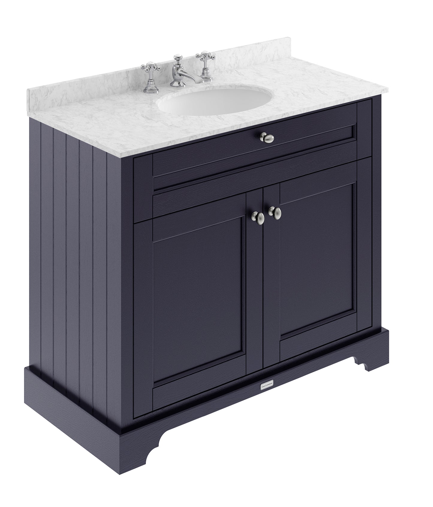 Hudson Reed Old London 1000mm Floor Standing 2 Door Vanity Unit with 3 Tap Hole Grey Marble Top