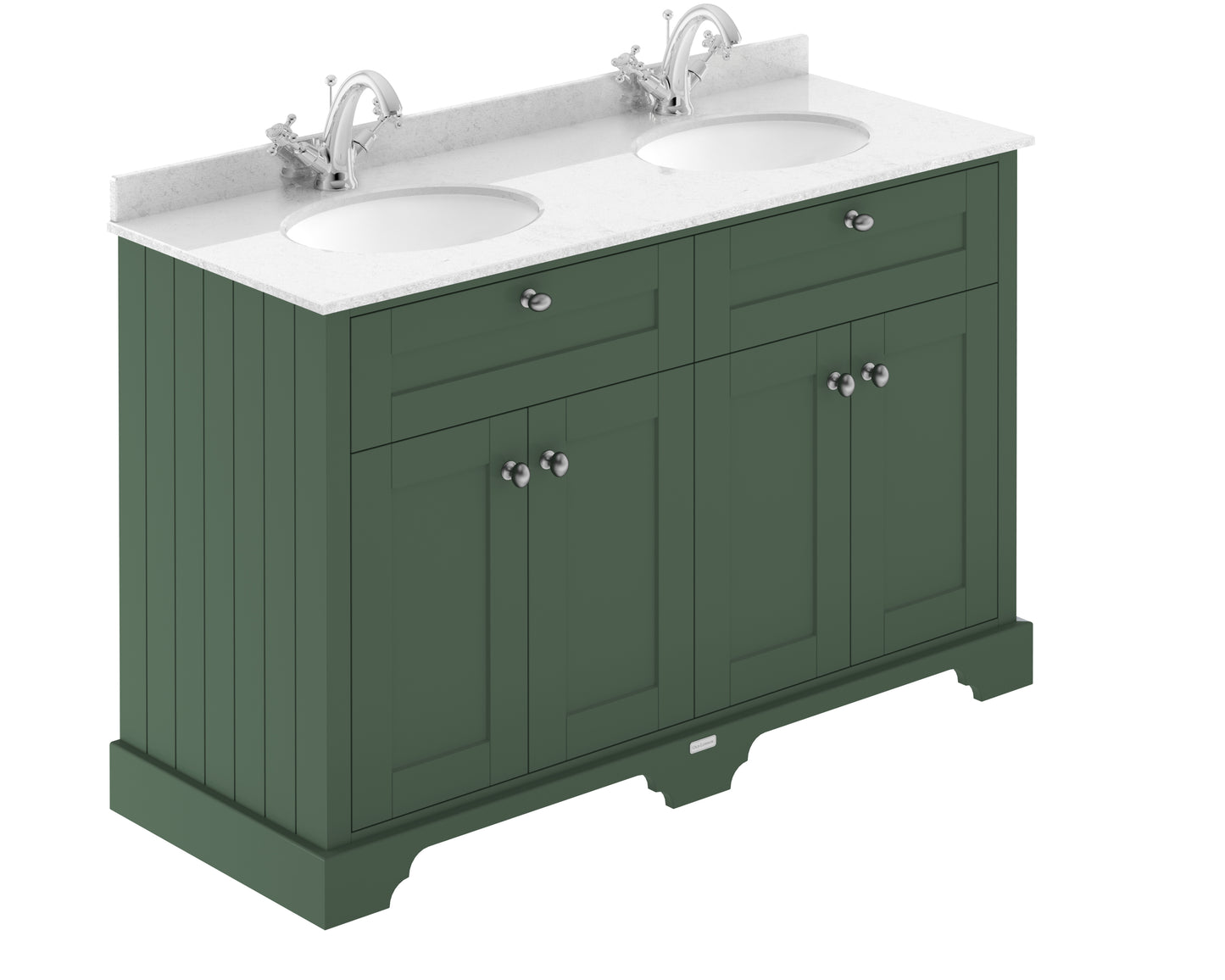 Hudson Reed Old London 1220mm Hunter Green Floor Standing Double Basin Vanity Unit With White Marble Top