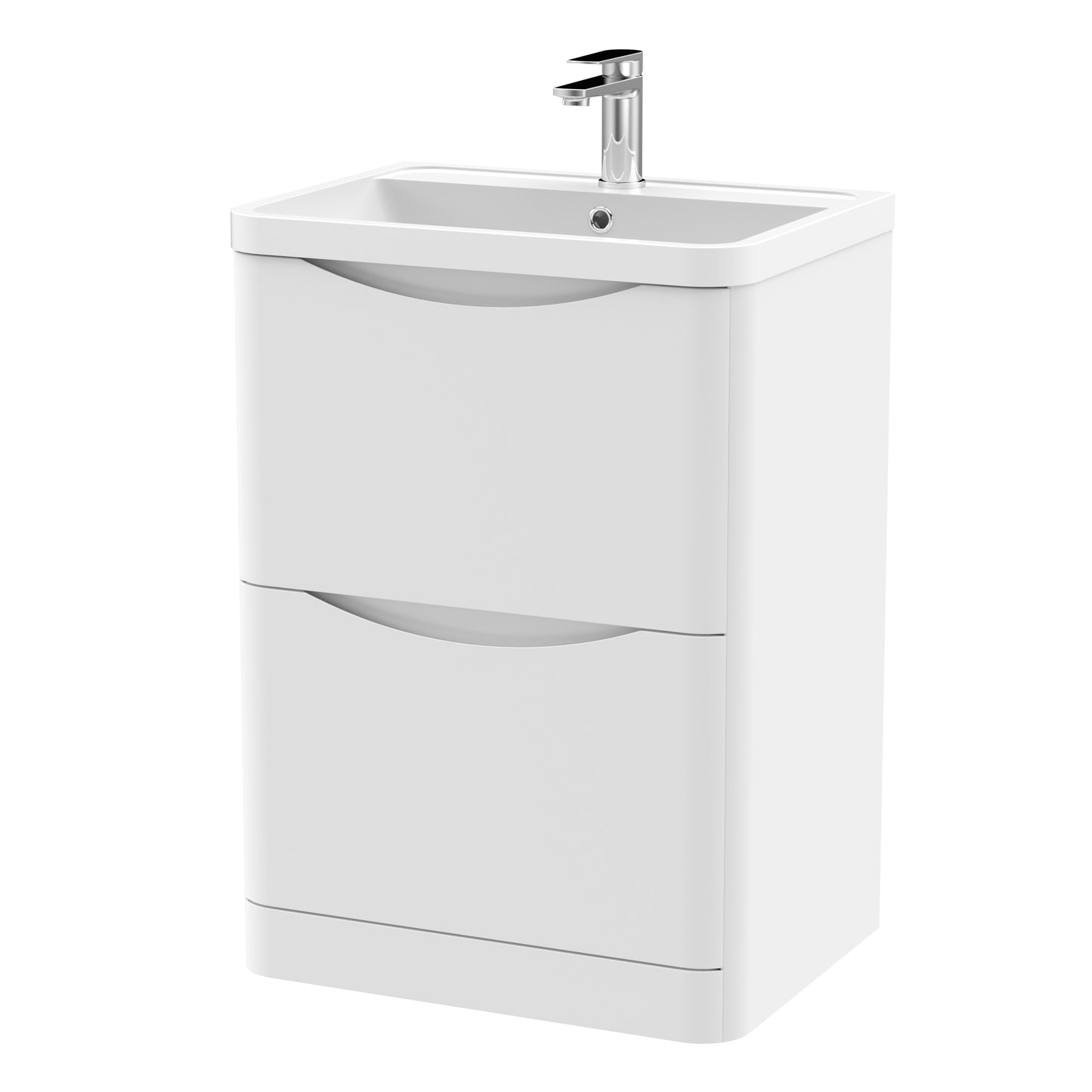 Nuie Lunar 600mm Floor Standing 2 Drawer Vanity Unit With Polymarble Basin