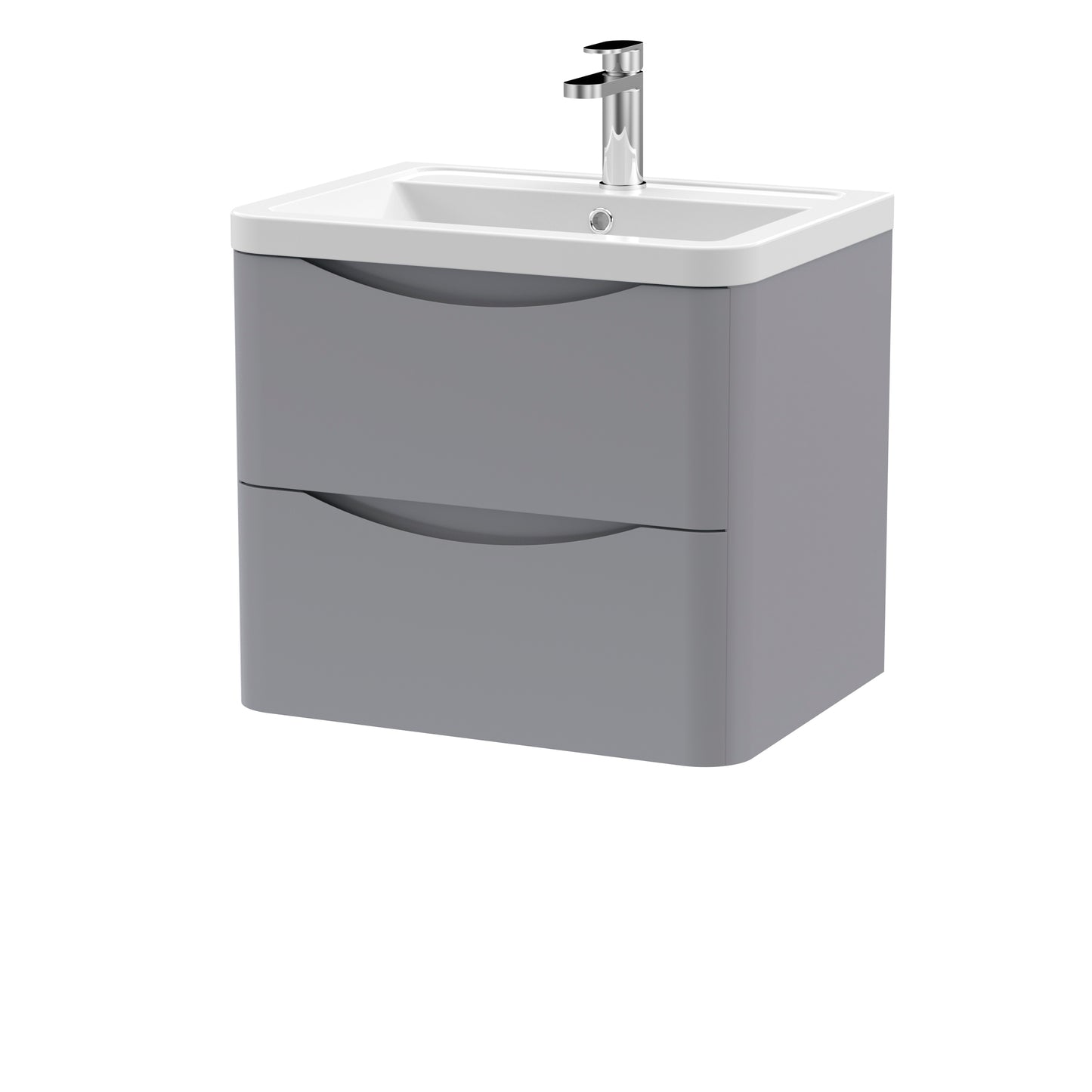 Nuie Lunar 600mm Satin Grey Wall Hung 2 Drawer Vanity Unit With Ceramic Basin