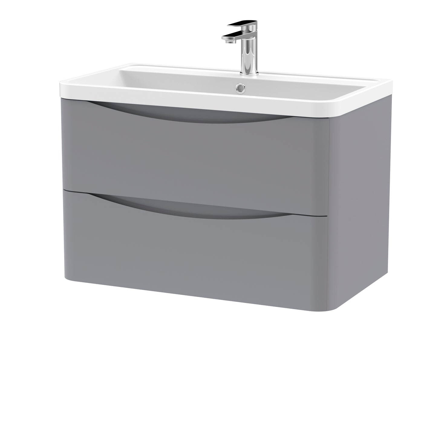 Nuie Lunar 800mm Satin Grey Wall Hung 2 Drawer Vanity Unit With Basin