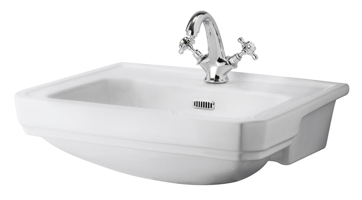 Carlton 560mm Semi Recessed Basin 1 Tap Hole