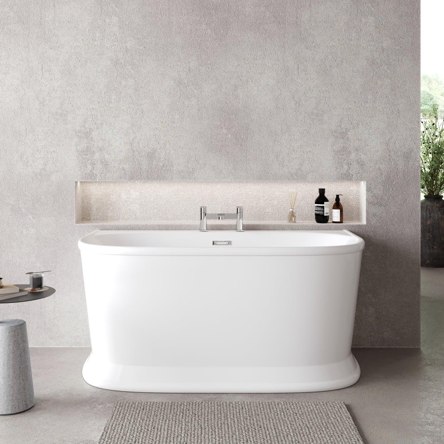 Timora Back to Wall Freestanding Bath by Nuie