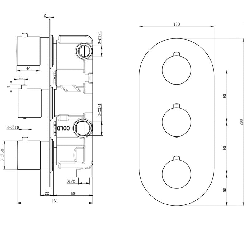 Black Triple Thermostatic Valve (SY-CVQ11K)