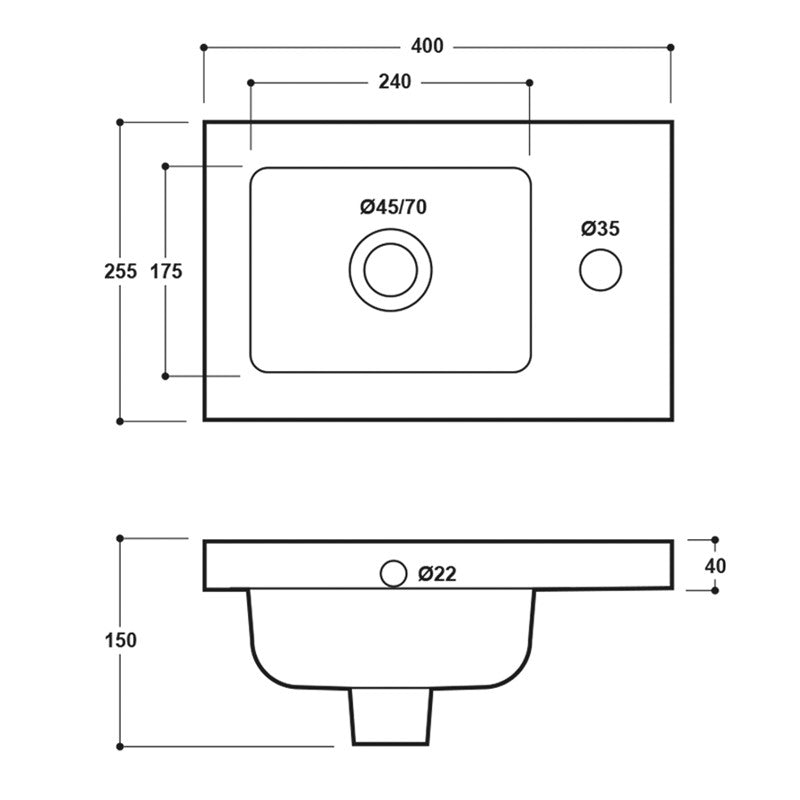 Synergy Blend 400Mm Compact Wall Vanity Unit Basin (SY-BLE40SDCMG & SY-BLE40CBSN)