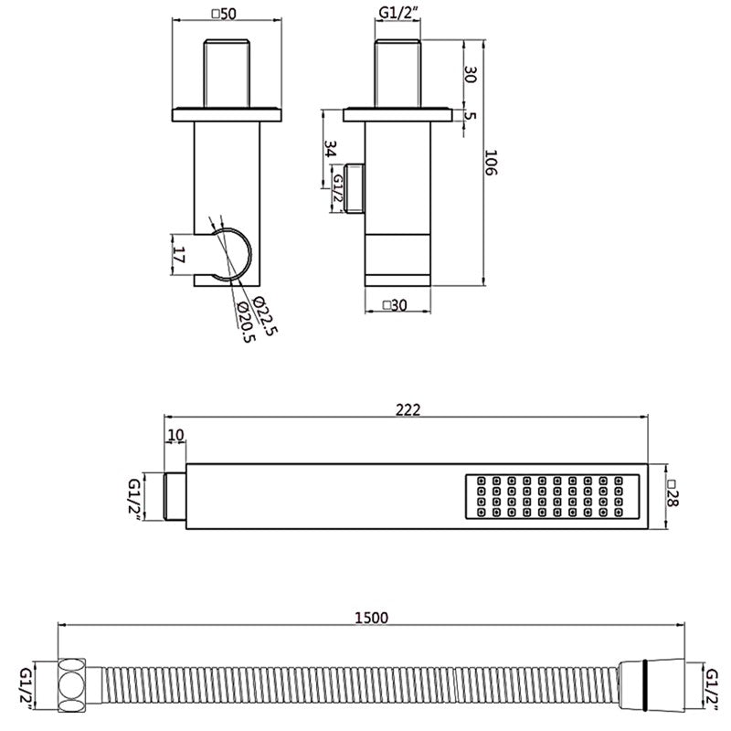 Brushed Brass Handset Bracket Hose Kit (SY-WB12BB)