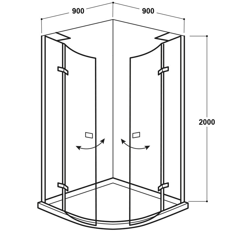Stella 8 2 Door Quadrant Hinged Black Shower Enclosure by Synergy