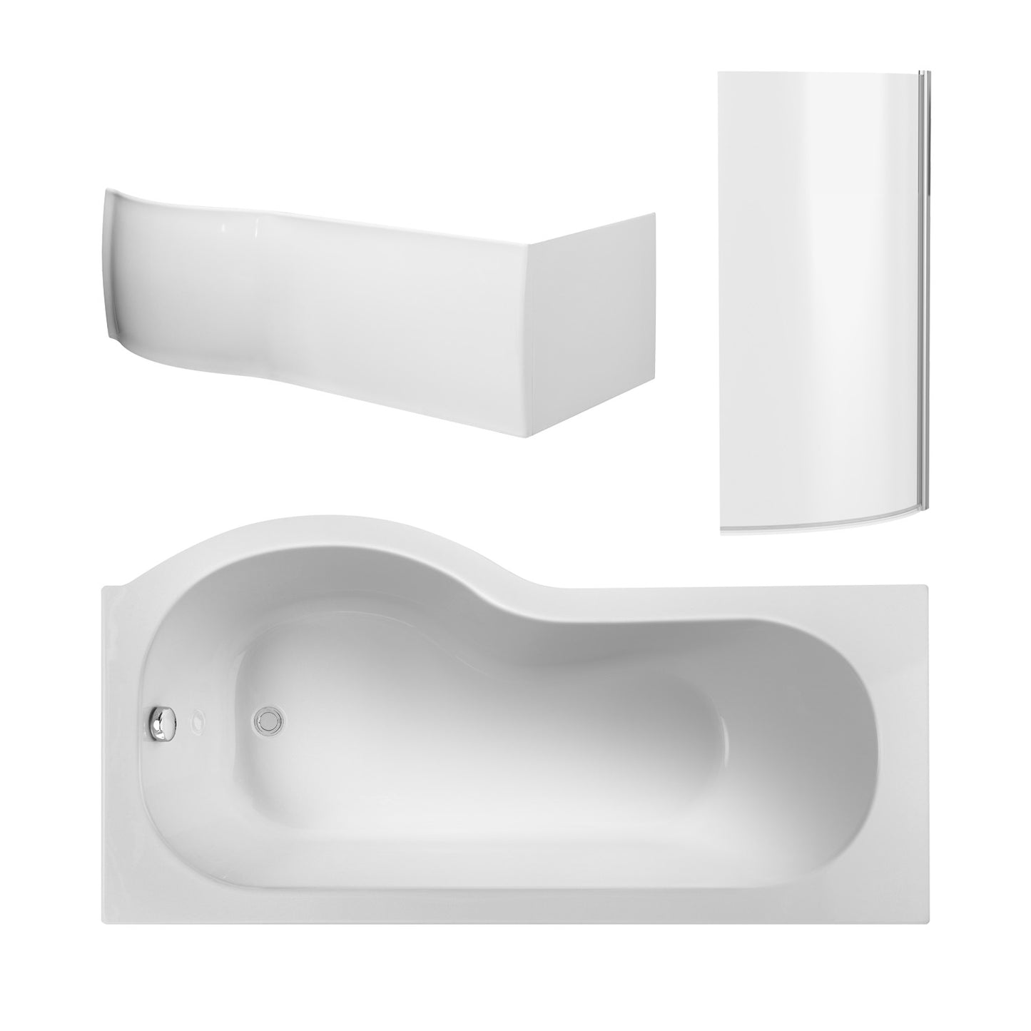 P-Shaped Shower Bath with Curved Screen and Side Panel by Nuie