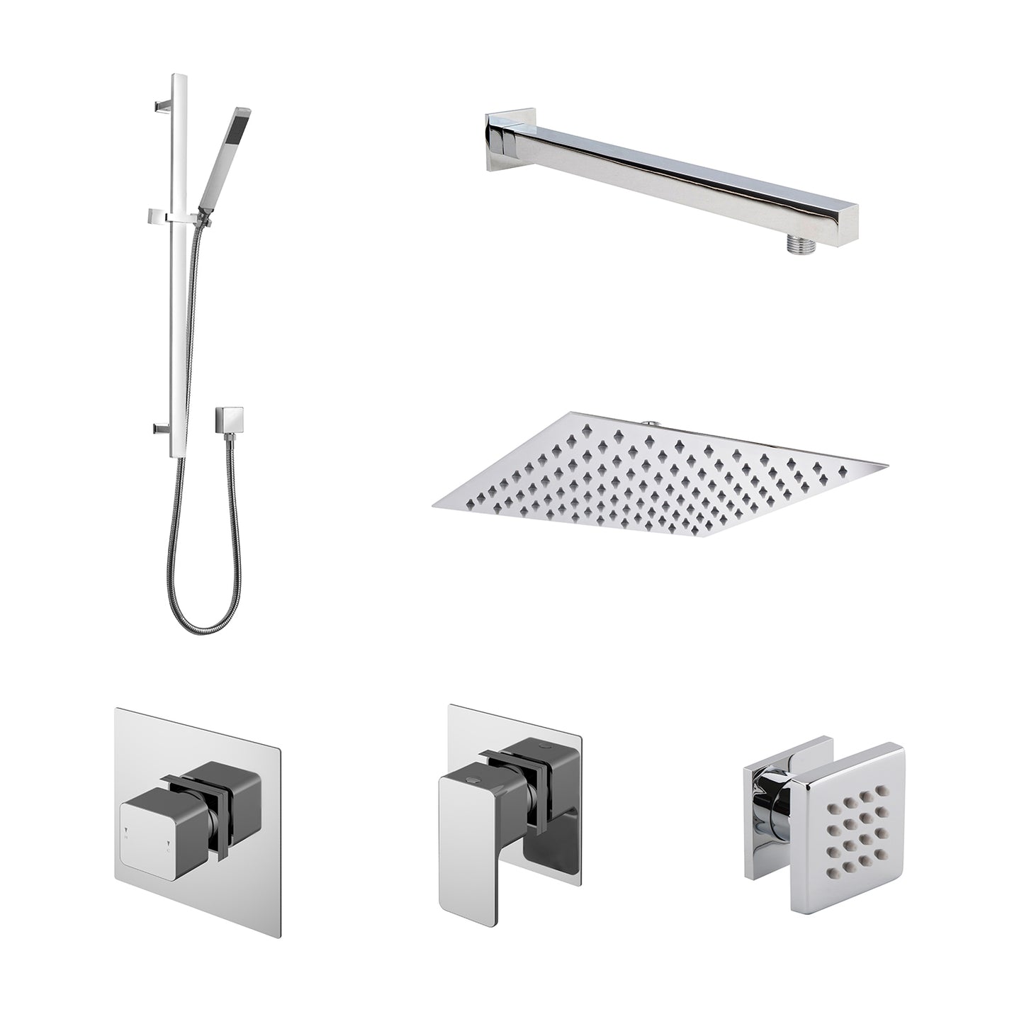 Nuie 3 Outlet Chrome Thermostatic Shower System With Stop Taps