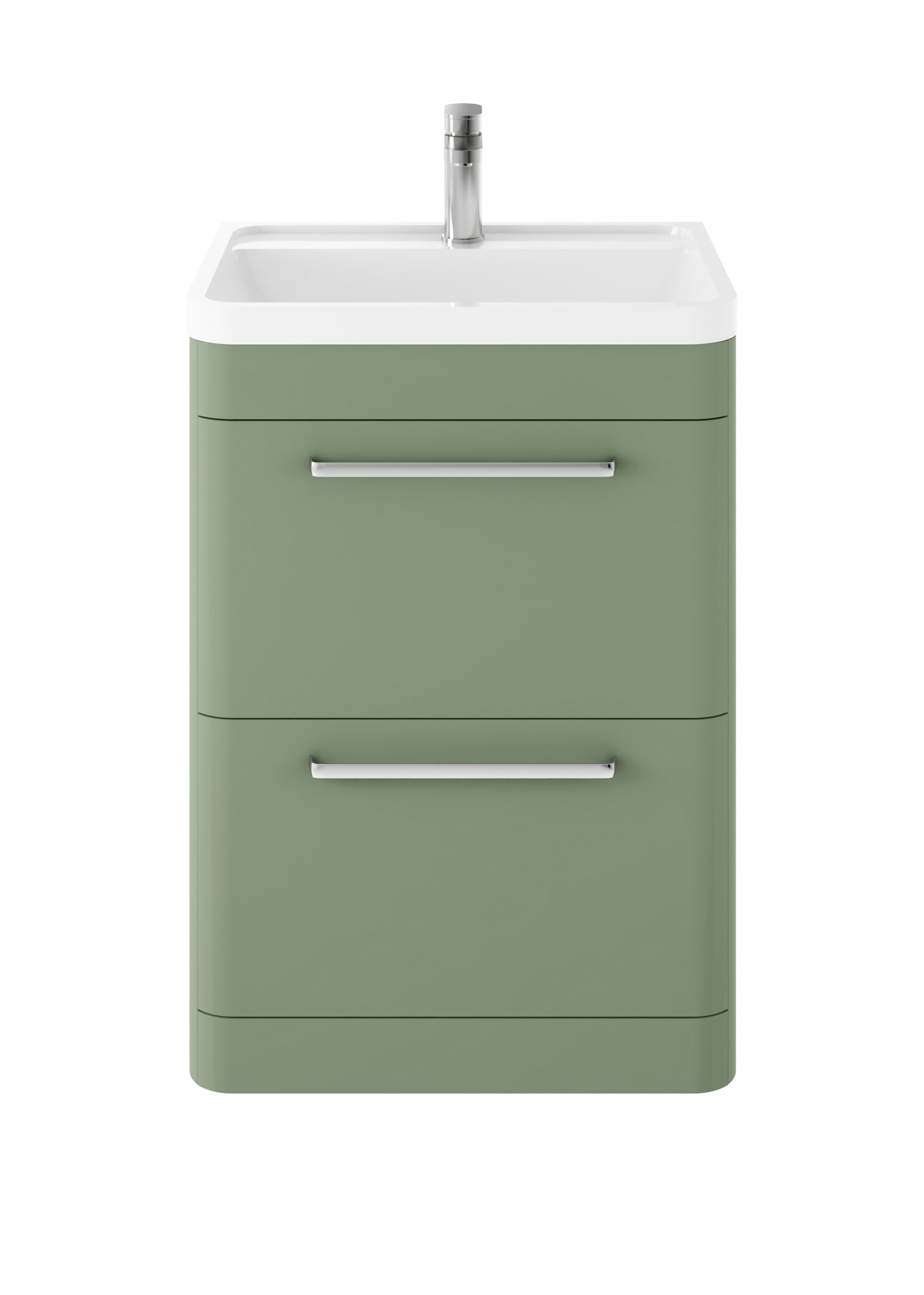 Hudson Reed Solar 600mm Fern Green Floor Standing 2-Drawer Vanity Unit With Polymarble 1 Tap Hole Basin