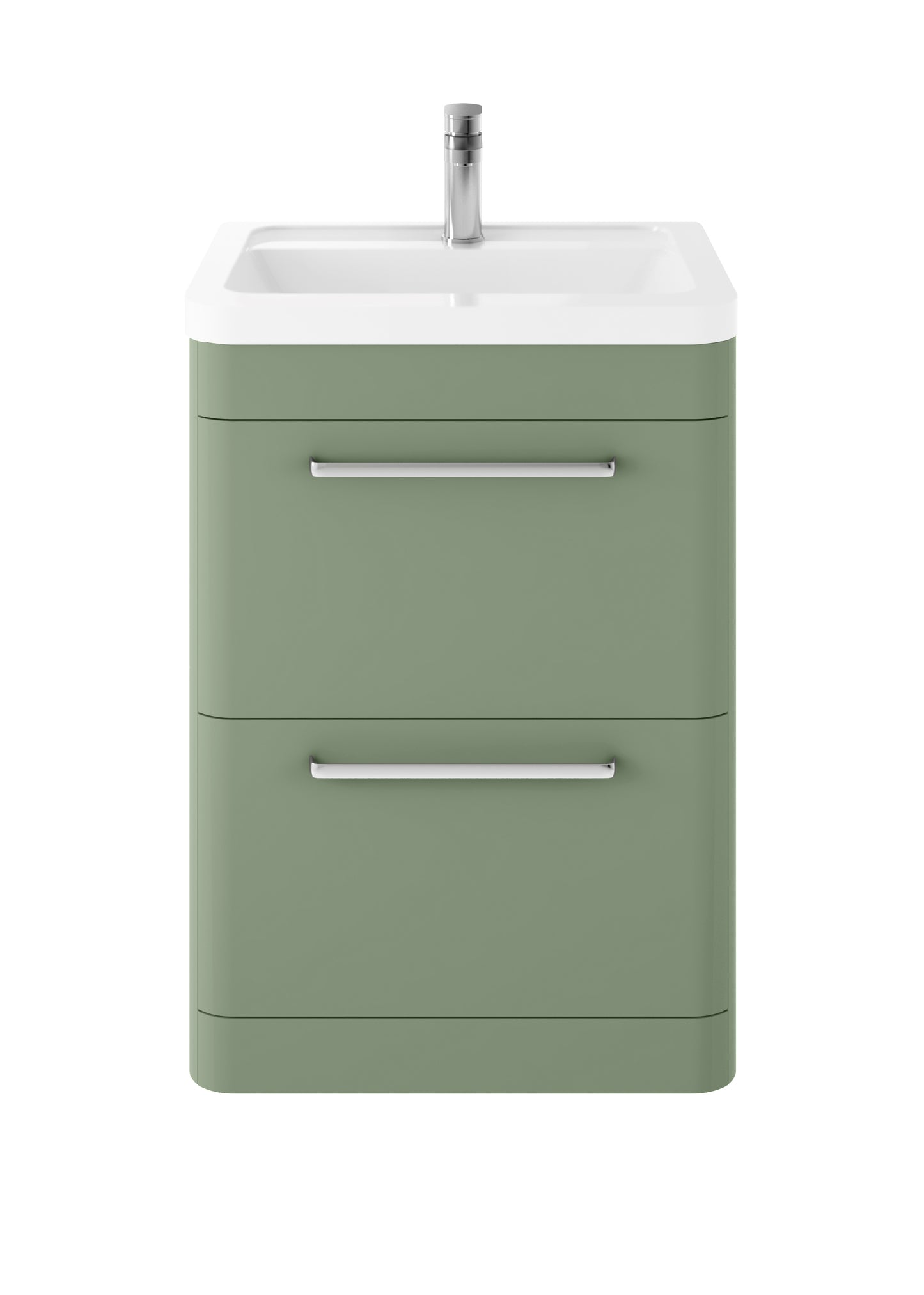 Hudson Reed Solar 600mm Fern Green Floor Standing 2-Drawer Vanity Unit With 1 Tap Hole Ceramic Basin