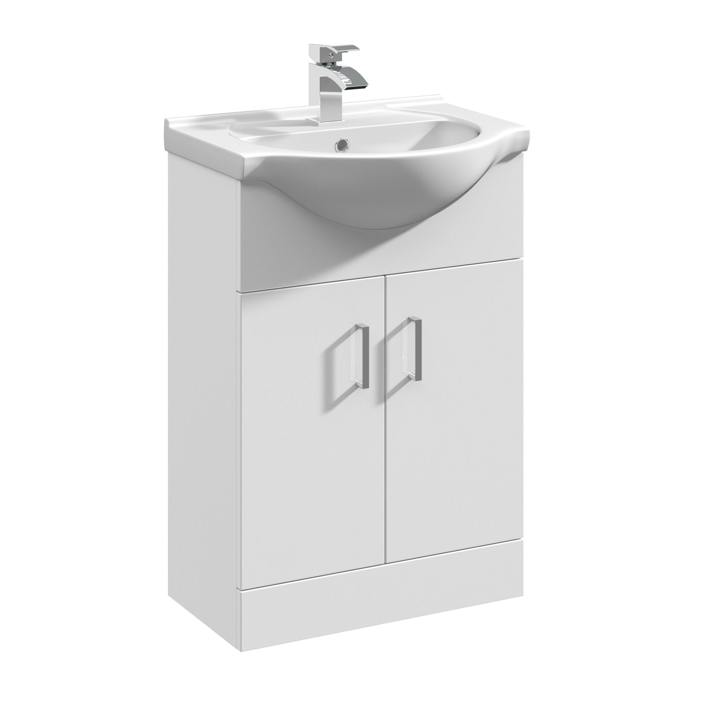 Nuie Mayford 550mm Gloss White Floor Standing 2 Door Vanity Unit with Basin