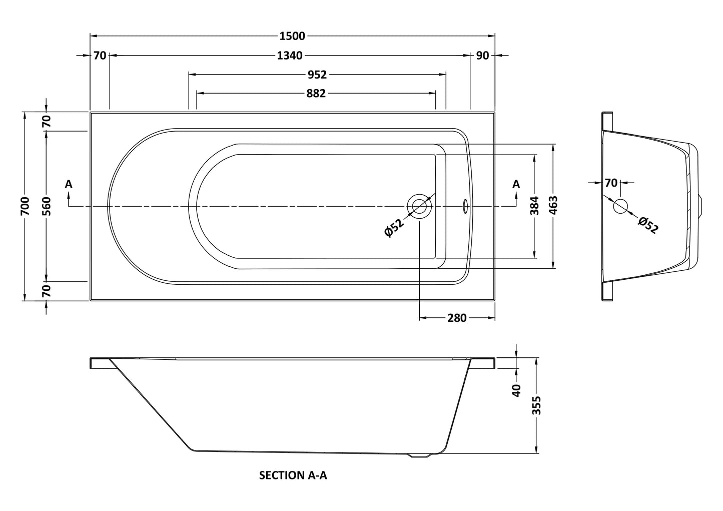 Round Single Ended 6 Jet Whirlpool Bath by Nuie