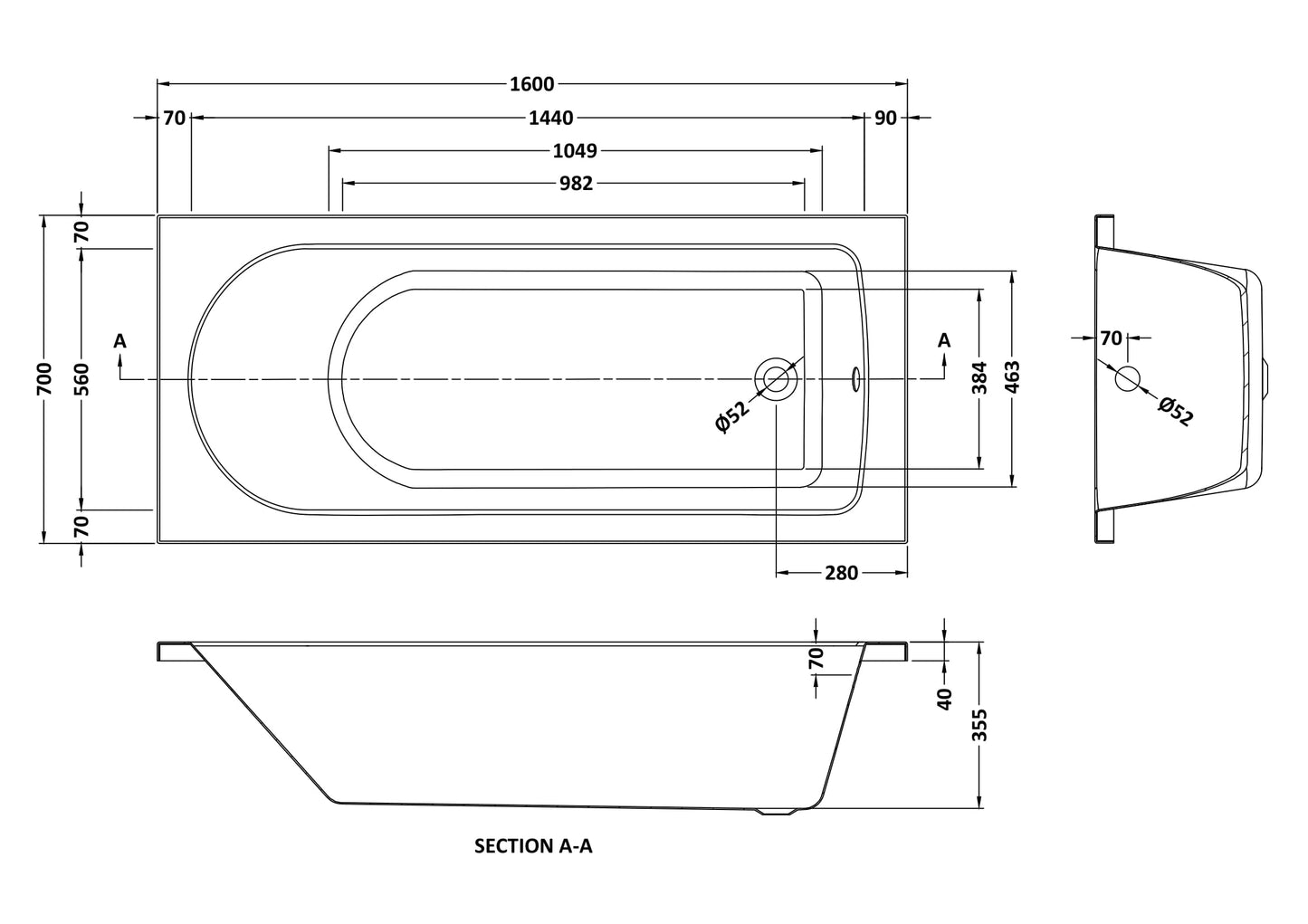 Round Single Ended 6 Jet Whirlpool Bath by Nuie