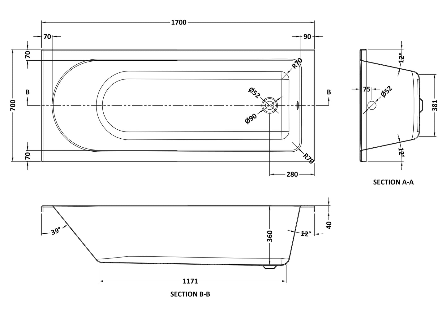 Round Single Ended 6 Jet Whirlpool Bath by Nuie