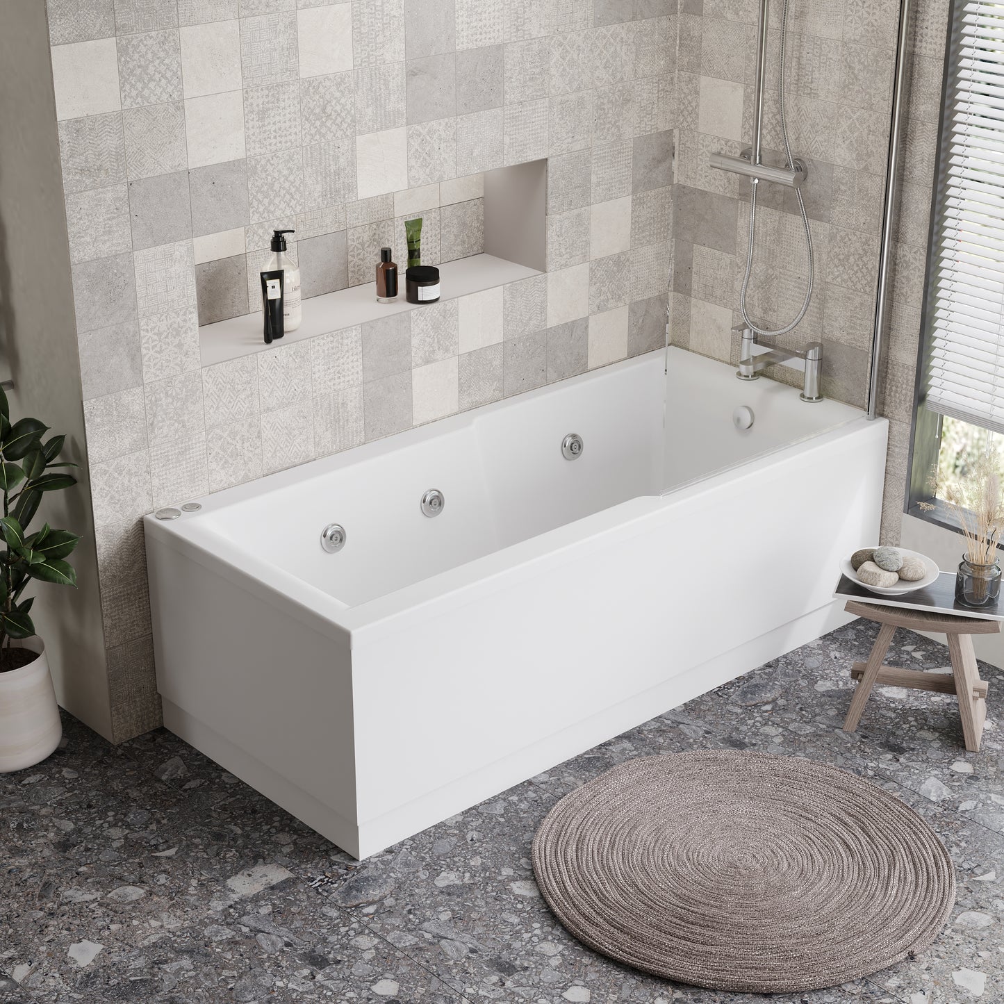 Square Single Ended 6 Jet Whirlpool Bath by Nuie