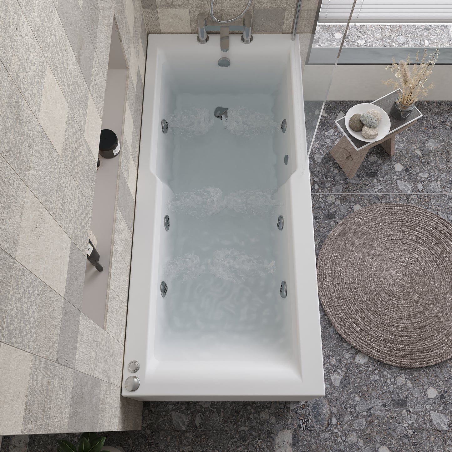 Square Single Ended 6 Jet Whirlpool Bath by Nuie