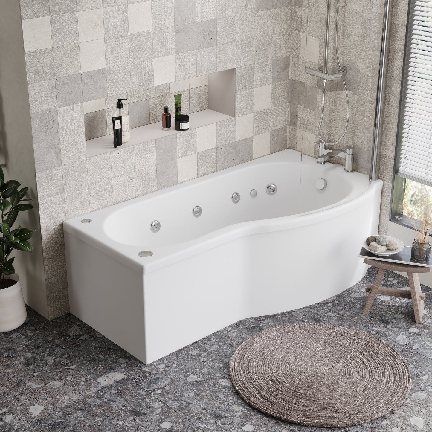 P Shape 8 Jet Whirlpool Bath by Nuie