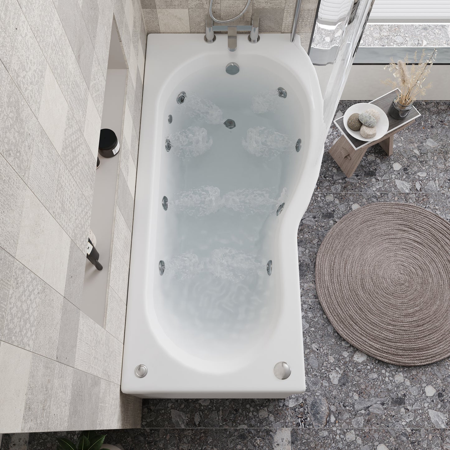 P Shape 8 Jet Whirlpool Bath by Nuie