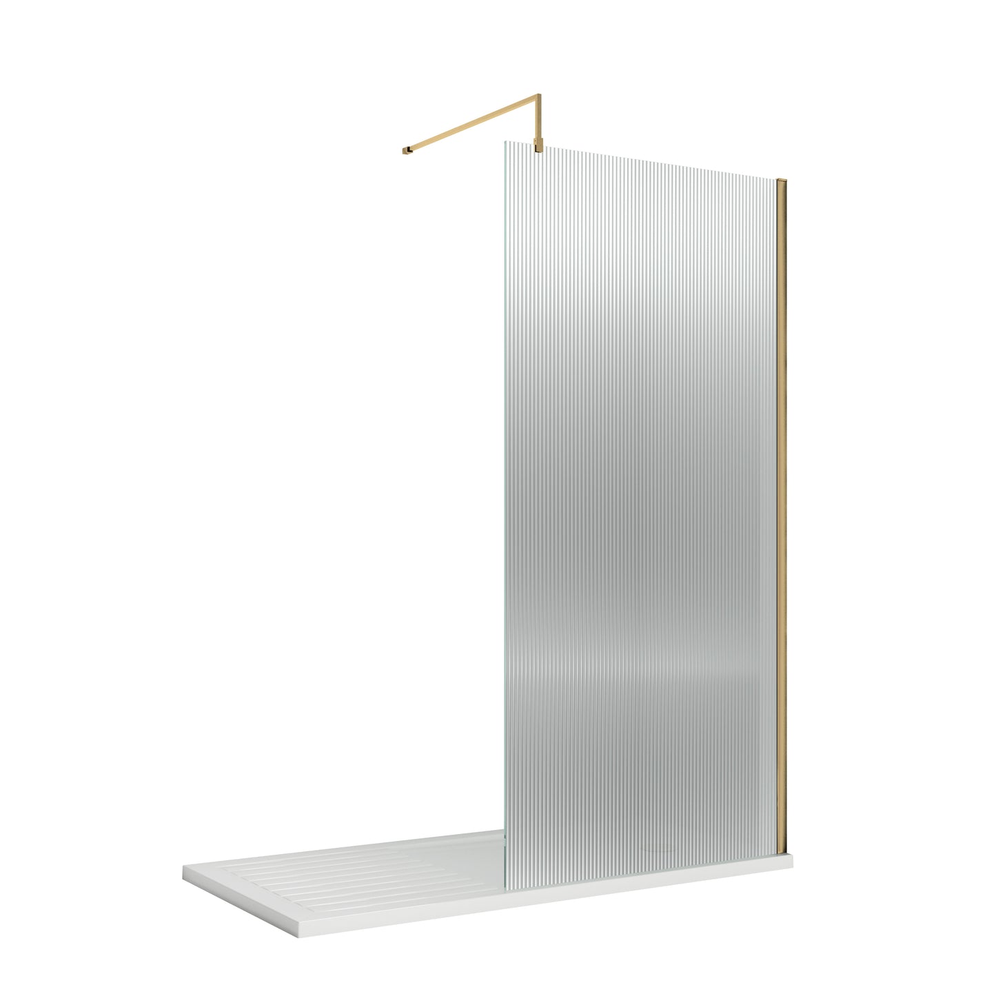 Fluted Brushed Brass Wetroom Screen & Support Bar by Nuie