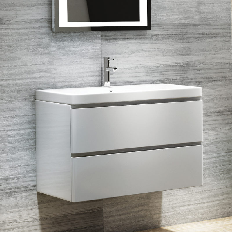Linea 800Mm 2 Drawer White Wall Unit (SY-BCB351 & SY-TOP351)