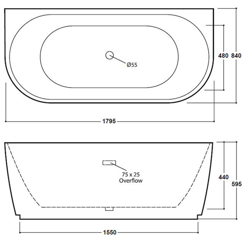 Balta Modern Curved Back To Wall Double Ended Bath (SY-FSB312)