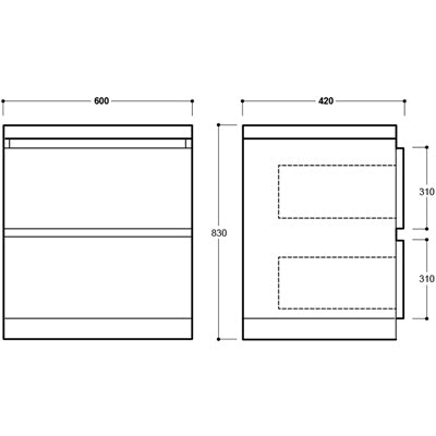 Linea 600Mm 2 Drawer White Floor Unit (SY-BCB354GY & SY-TOP350)