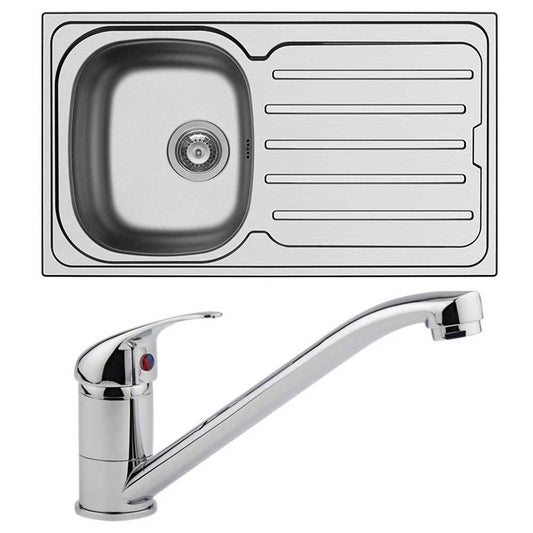 Arley 860 x 500mm 1.0 Bowl & Drainer Kitchen Sink & Tap Pack