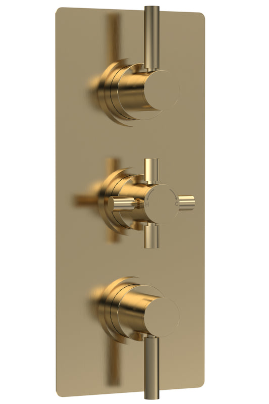 Tec Pura Triple Thermostatic Shower Valve Brushed Brass