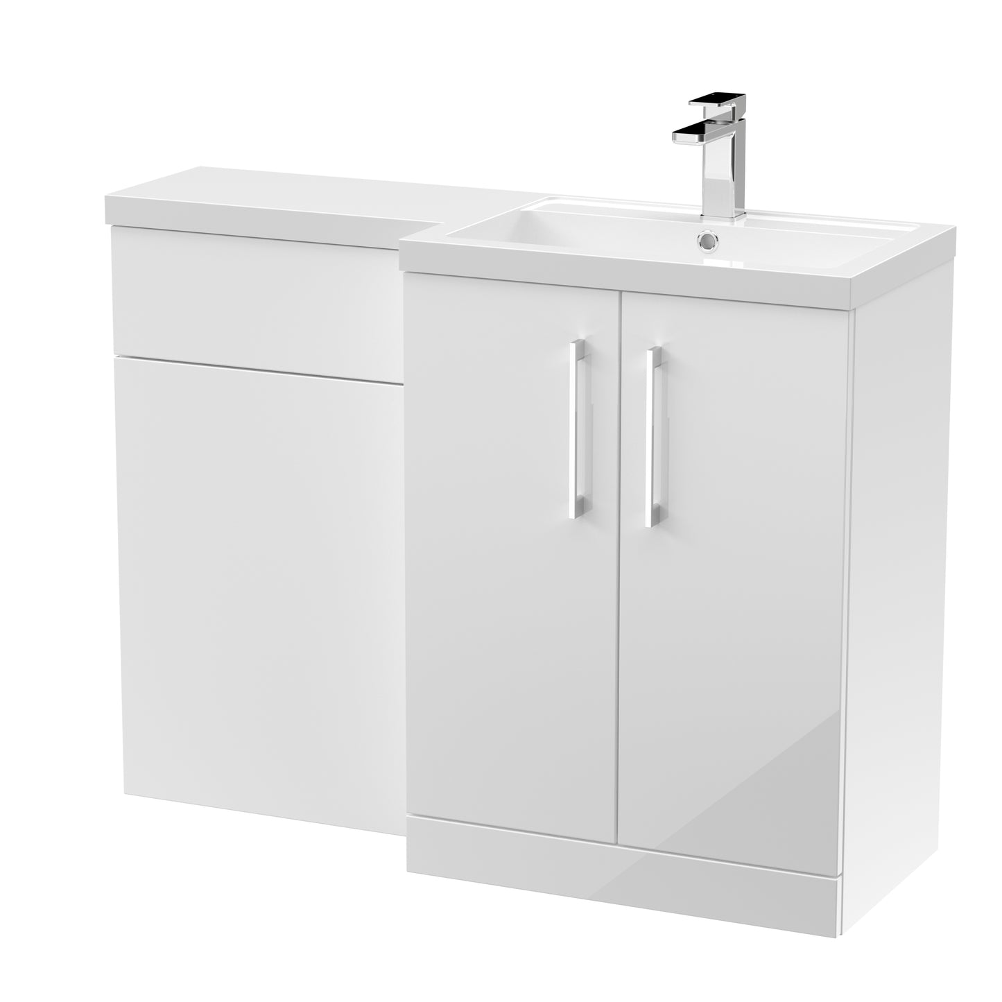 Arno 1100mm Right Handed Floor Standing Combination Unit with L-Shape Polymarble Basin by Nuie