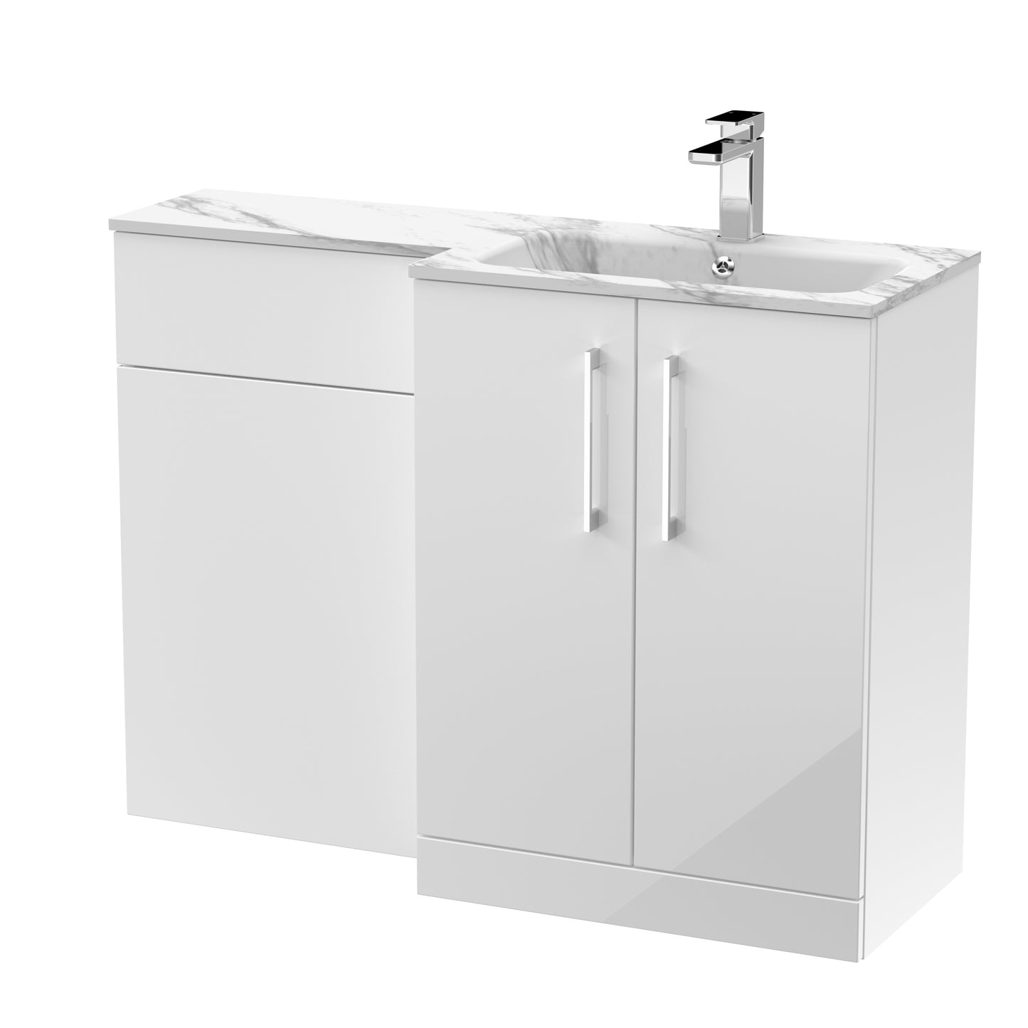 Arno 1100mm Right Handed Floor Standing Combination Unit with L-Shape Marble Stone Basin by Nuie