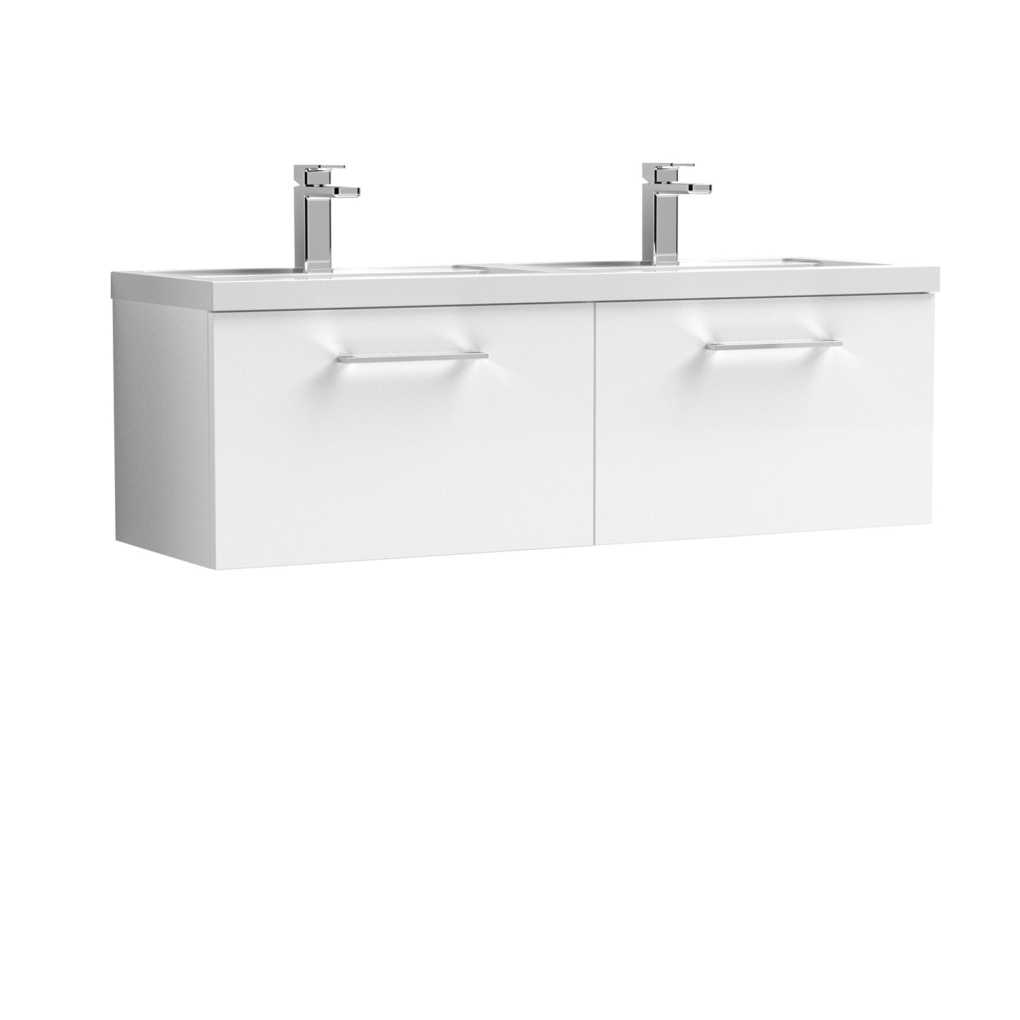Arno 1200mm Wall Hung 2-Drawer Soft Close Vanity Unit with Twin Polymarble Basin by Nuie