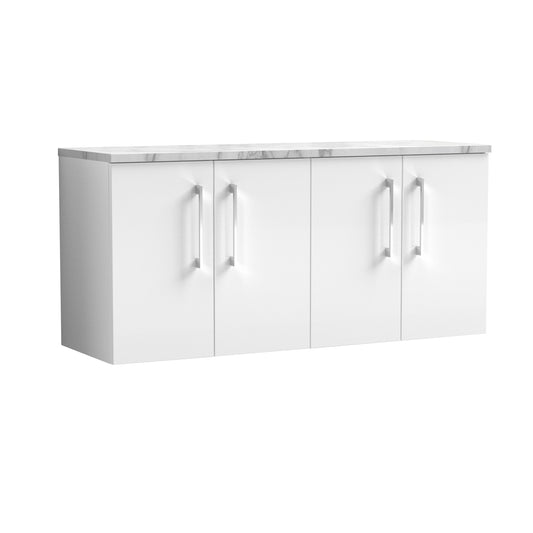 Nuie 1200mm Gloss White Wall Hung 2-Door Vanity Unit With Laminate Worktop