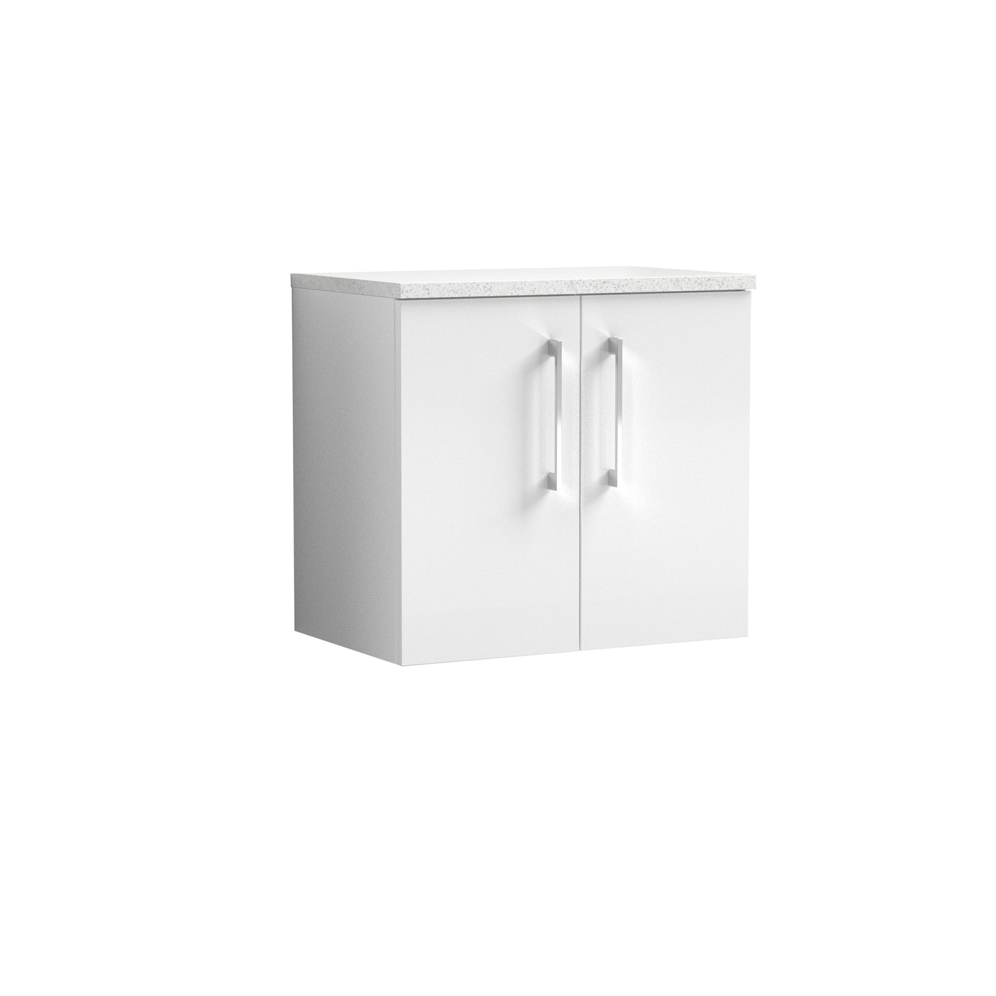 Nuie 600mm Gloss White Wall Hung 2-Door Vanity Unit With Laminate Top
