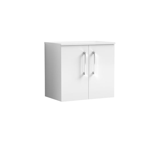 Nuie 600mm Wall Hung 2-Door Gloss White Vanity Unit With Worktop