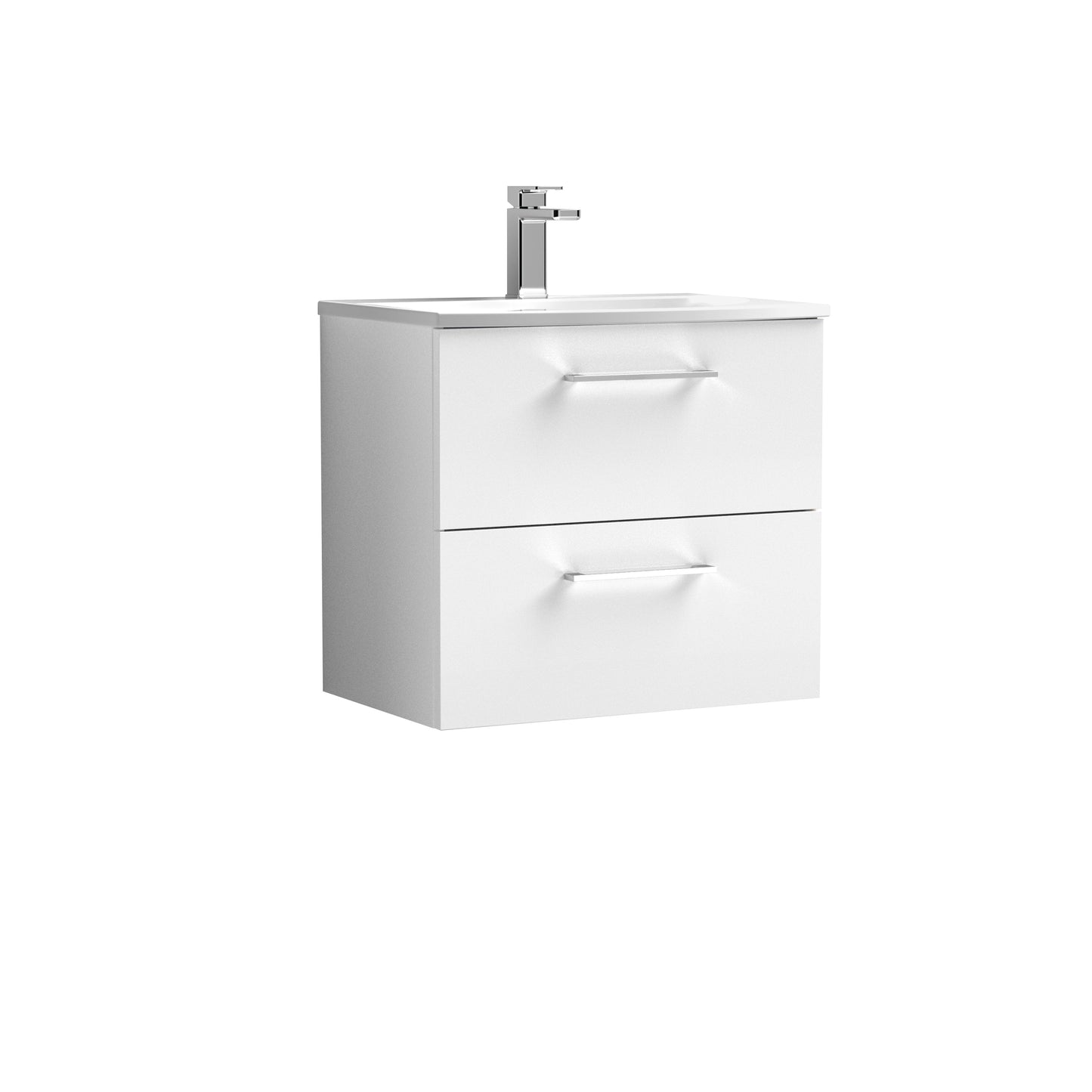 Arno 600mm Wall Hung 2 Drawer Vanity Unit with Curved Basin by Nuie