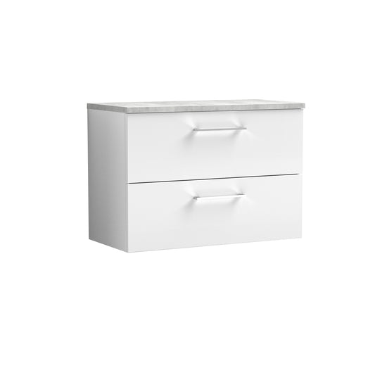 Nuie 800mm Gloss White Wall Hung 2-Drawer Vanity Unit With Laminate Top