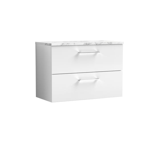 Nuie 800mm Gloss White Wall Hung 2-Drawer Vanity Unit With Laminate Worktop