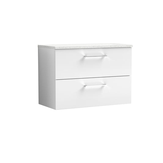 Nuie 800mm Gloss White Wall Hung 2-Drawer Vanity Unit With Laminate Top
