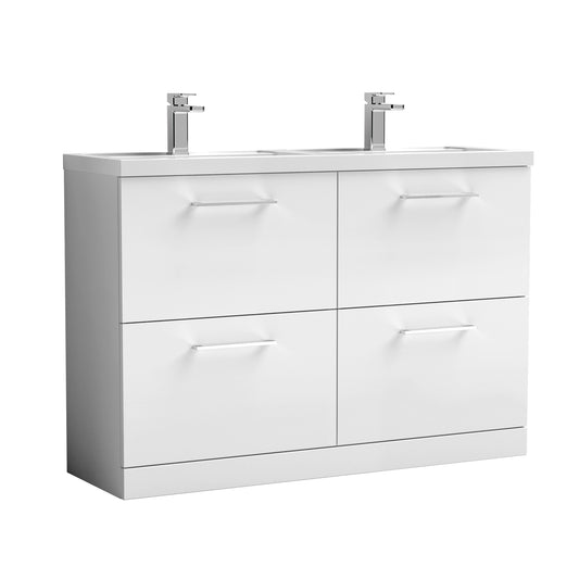 Nuie Arno 1200mm Floor Standing 4 Drawer Vanity Unit with Double Basin With Handles and Overflow
