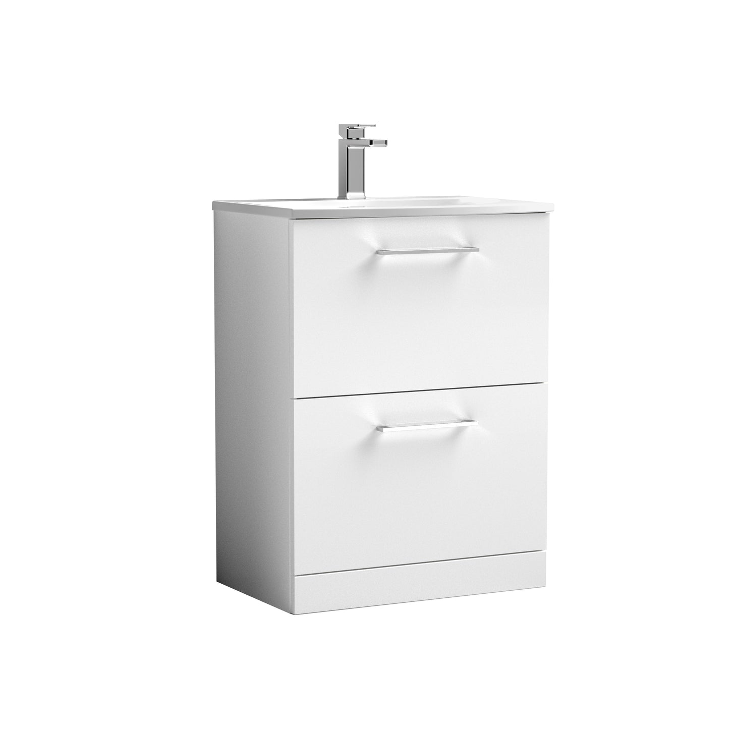 Arno 600mm Floor Standing Bathroom Vanity Unit 2-Drawer with Curved Basin by Nuie