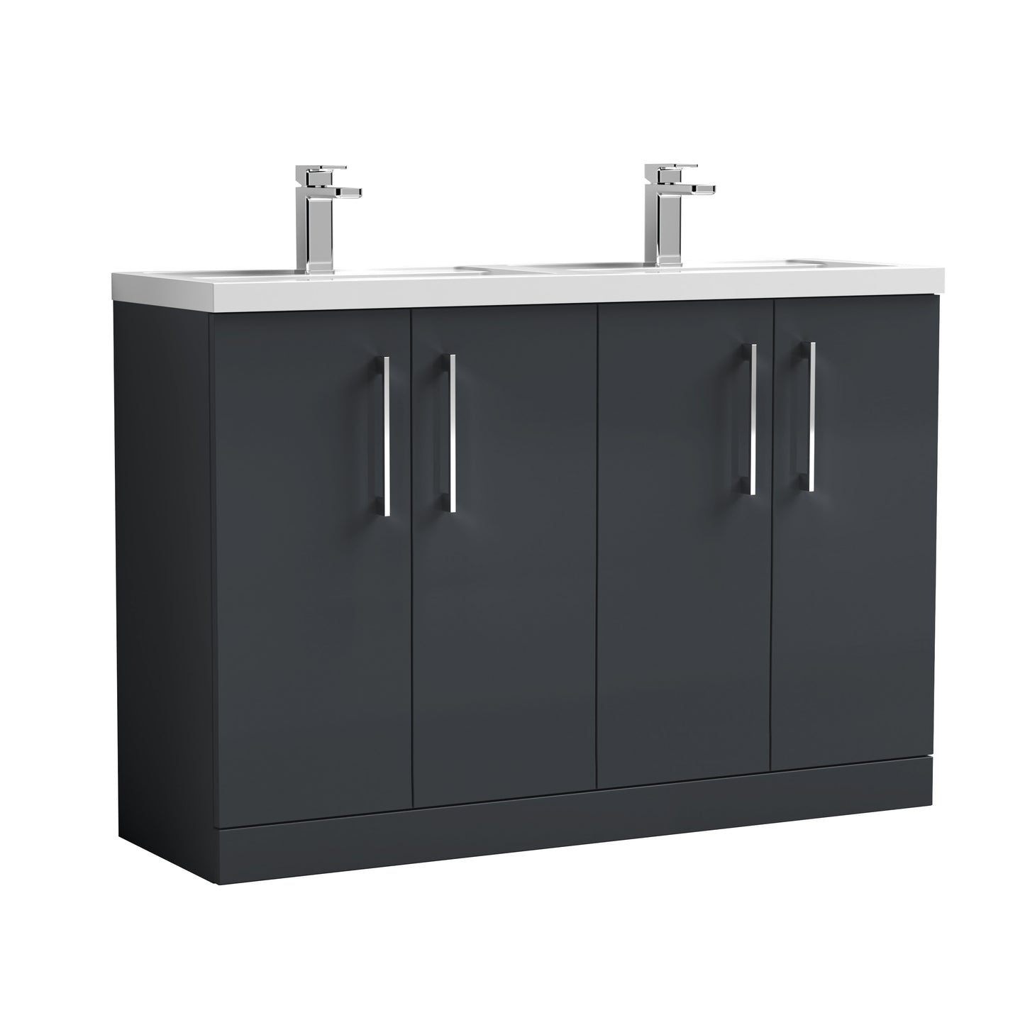 Nuie Arno 1200mm Soft Black Floor Standing 4 Door Vanity Unit with Double Basin with Handles