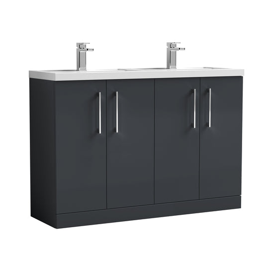 Nuie Arno 1200mm Soft Black Floor Standing 4 Door Vanity Unit with Double Basin with Handles