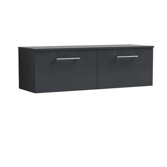 Nuie 1205mm Soft Black Wall Hung 2 Drawer Vanity Unit With Worktop
