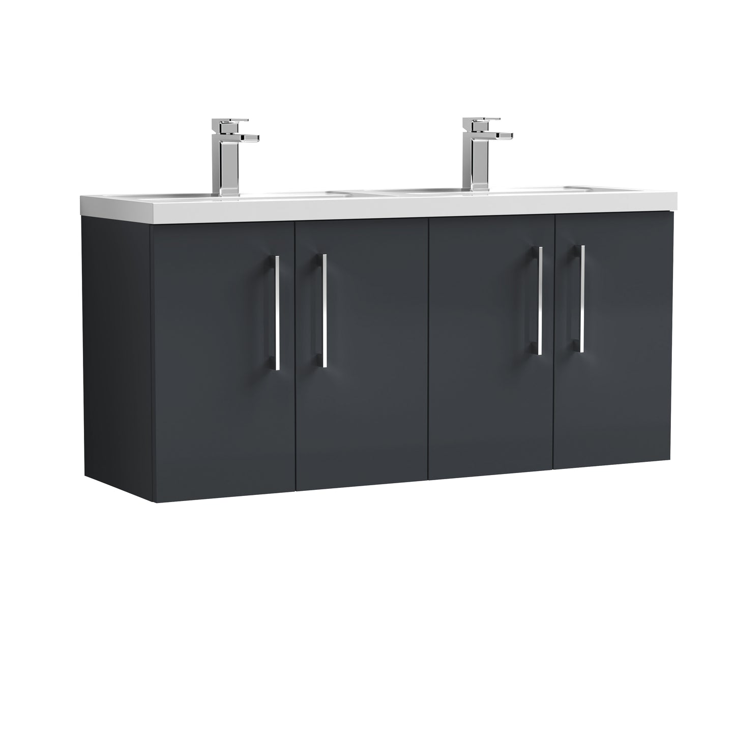 Arno 1200mm Wall Hung 4-Door Vanity Unit with Twin Polymarble Basin by Nuie