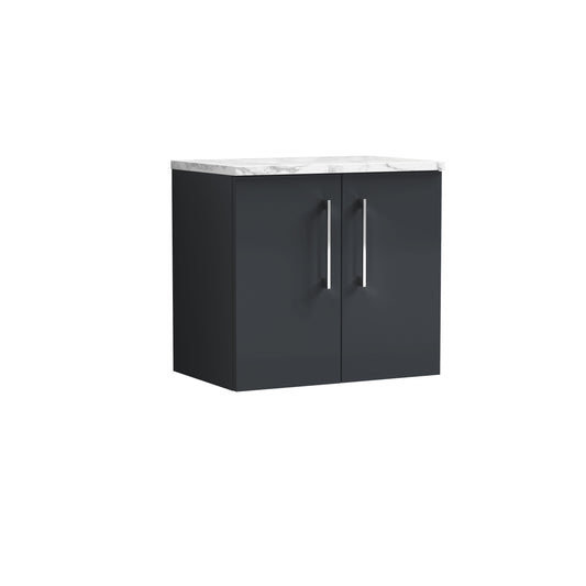 Nuie 600mm Soft Black Wall Hung 2-Door Vanity Unit With Laminate Worktop