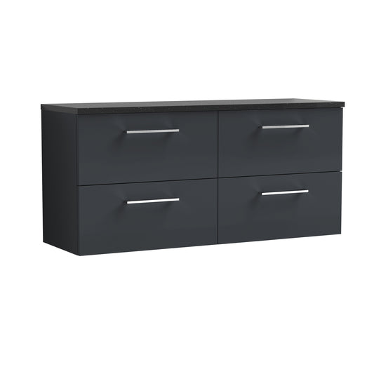 Nuie 1200mm Soft Black Wall Hung 4-Drawer Vanity Unit With Soft Close Drawers & Laminate Worktop